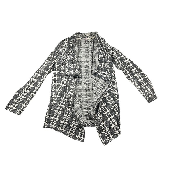 KUT FROM THE KLOTH Black White Fair Isle Draped Open Cardigan‎ Sweater Medium - Picture 1 of 5